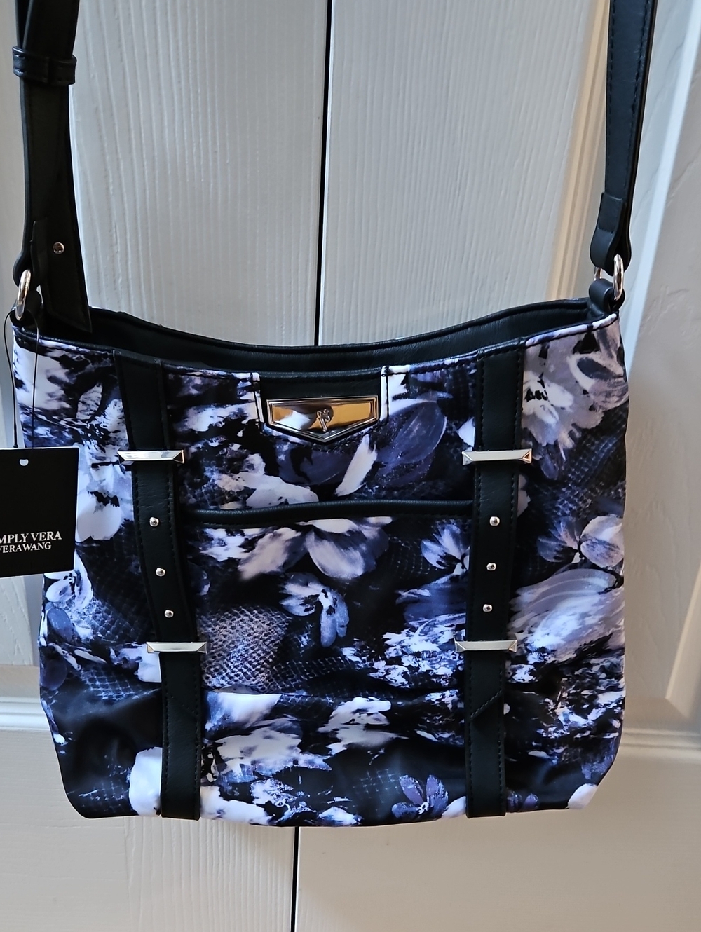 Simply Vera Vera Wang Navy & White Floral Crossbody Bag